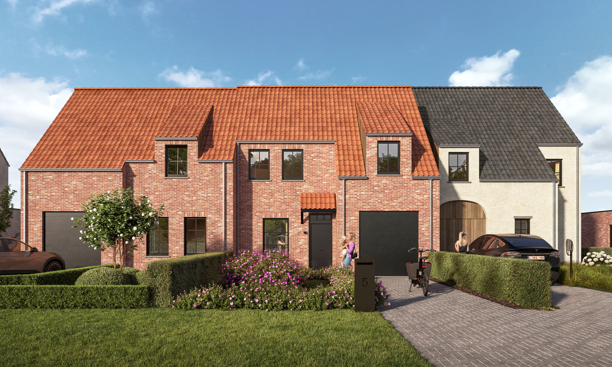 Render voorgevel Hof van Leerne pastorijwoningen in Bachte-Maria-Leerne