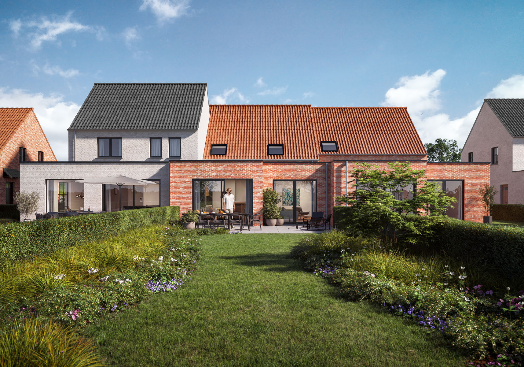 Render tuin Hof van Leerne pastorijwoningen in Bachte-Maria-Leerne