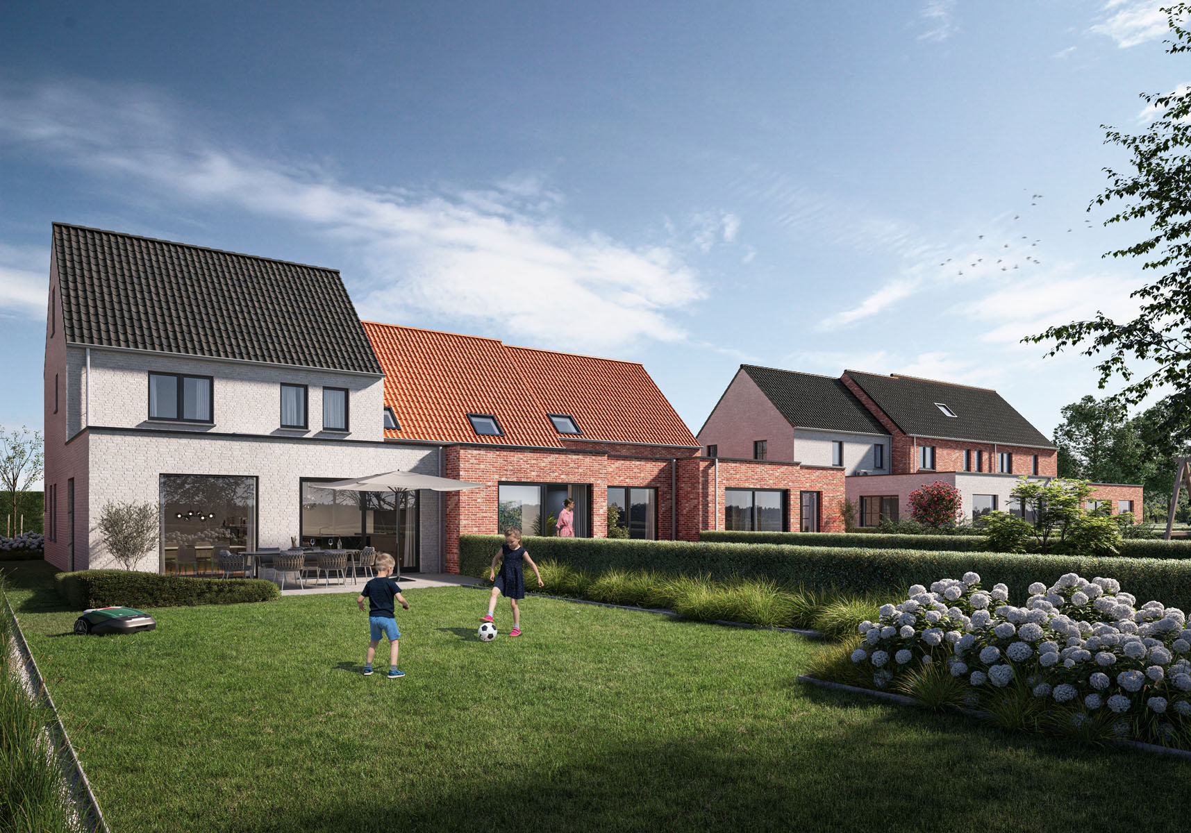 Render tuin Hof van Leerne pastorijwoningen in Bachte-Maria-Leerne