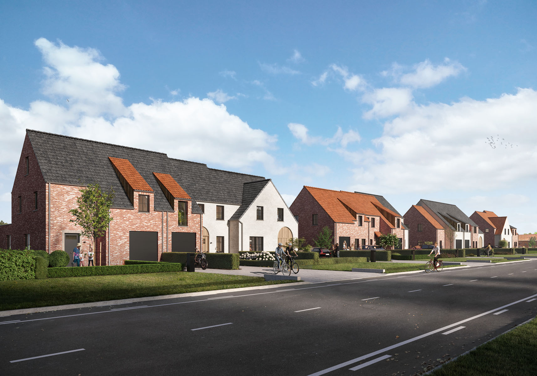 Render voorgevel Hof van Leerne pastorijwoningen in Bachte-Maria-Leerne