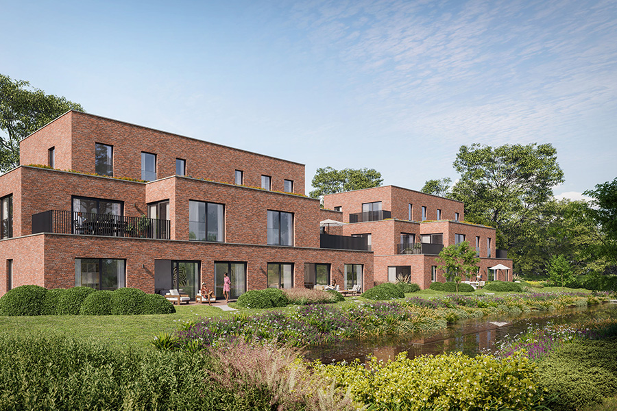 Bostoen moderne nieuwbouwappartementen Merelbeke De Lijsters render tuin wadi