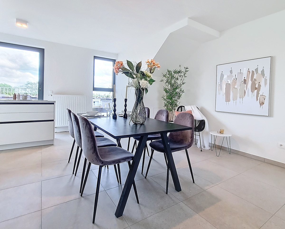 Bostoen Residentie Arcelar in Aartselaar energiezuinig nieuwbouwappartement A301 leefruimte eethoek