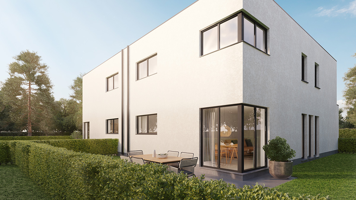 Bostoen Willemot moderne gezinswoningen in Mariakerke Gent render terras