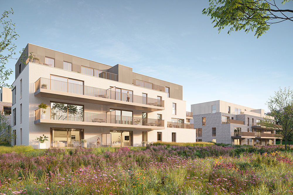 Bostoen Kasteelpark in Brakel moderne nieuwbouwappartementen render achtergevel
